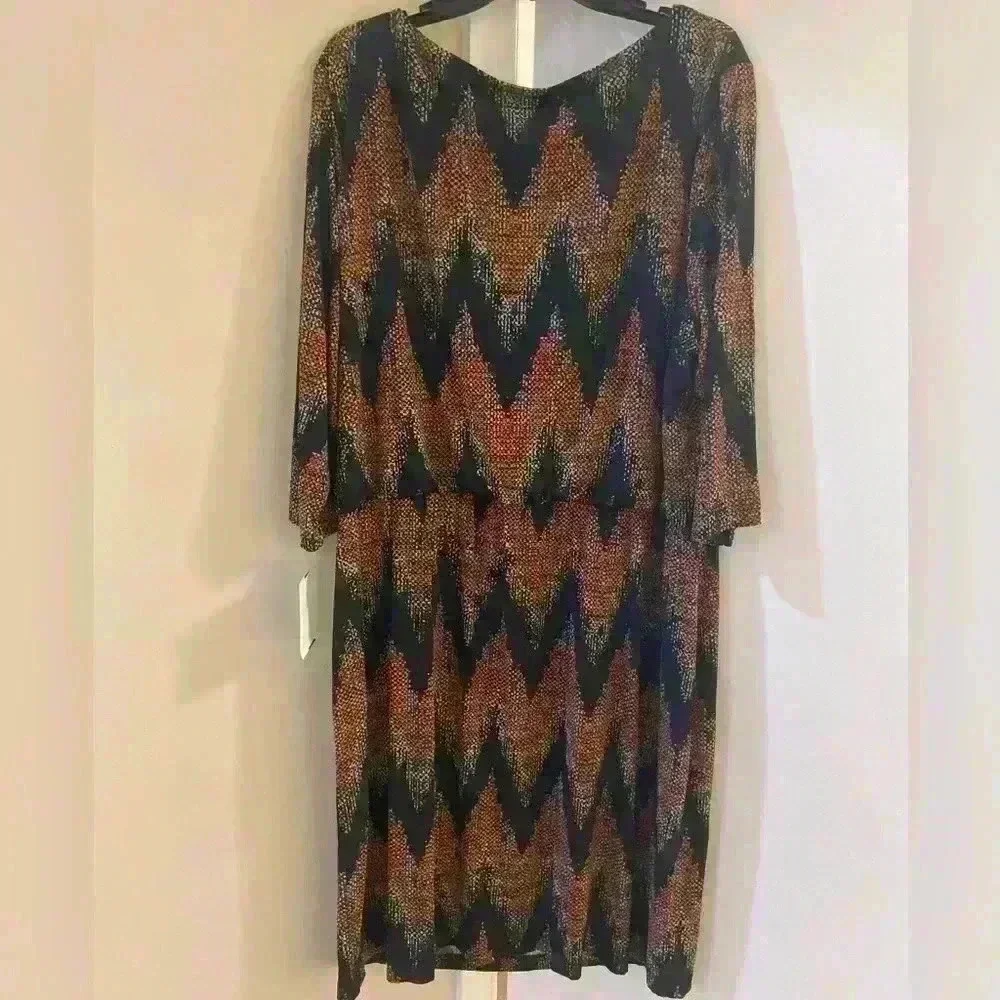 Connected‎ Apparel black/cinnamon midi length long sleeves dress. 24W. NWT